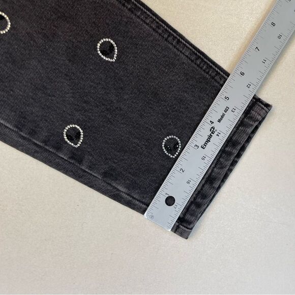 Topshop Alien Rhinestone All Over Logo Mom Denim Jeans Women Size 26 Black - Picture 9 of 10